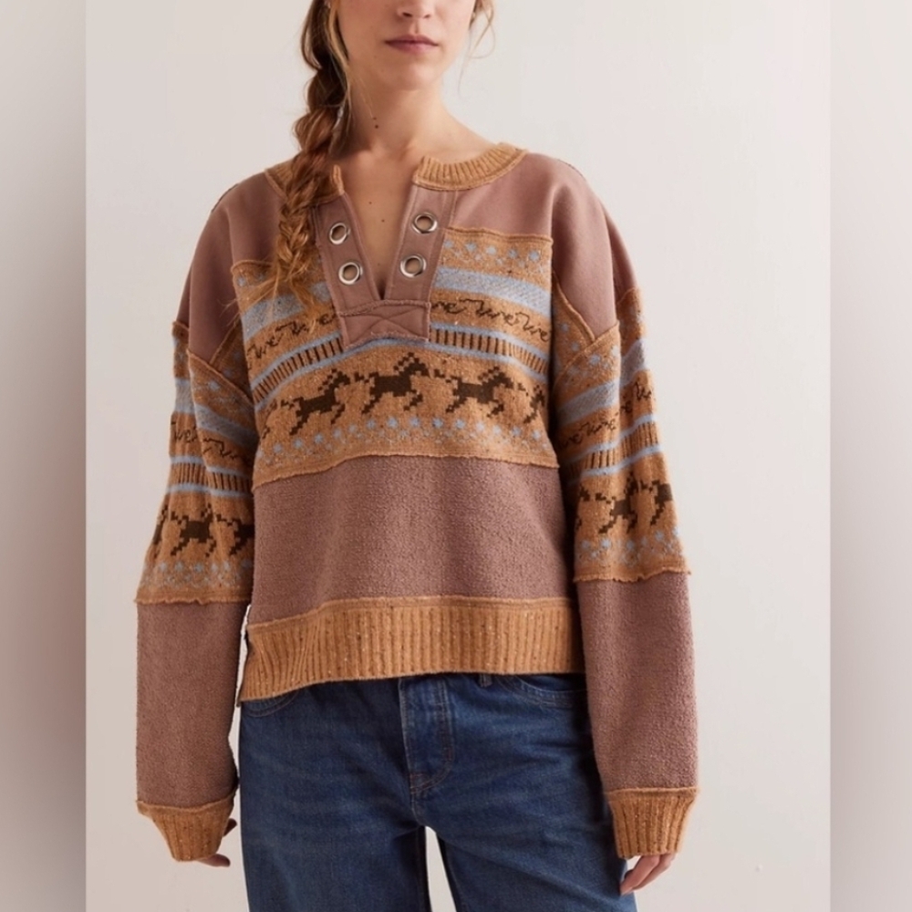 Free People Running Wild Equestrian Western Horse Sweater Women's XL NWT - Picture 13 of 15